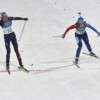 Slovenská biatlonistka Anastasia Kuzminová (vľavo) sa raduje v cieli zo zisku striebornej medaily v stíhacích pretekoch žien na 10 km počas XXIII. zimných olympijských hier. FOTO TASR - Michal Svítok